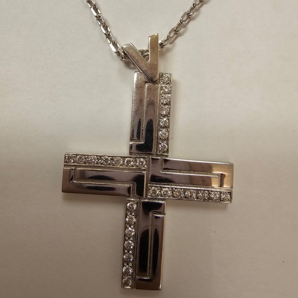 Versace 18K White Gold Diamond Cross Necklace - Picture 3 of 4